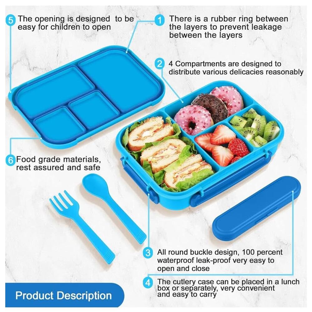 NIB: Bento Box: Leakproof Lunch‎ Containers w utensils (dark gray) - Picture 5 of 7